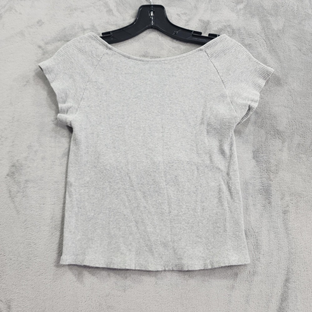 Aerie Shirt Womens L Gray Ribbed Open Back T-Shirt Short Sleeve Stretch Casual